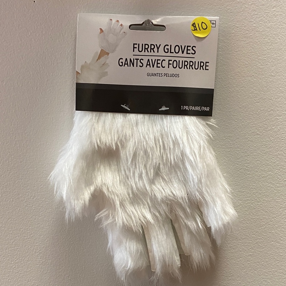 White Furry Gloves Halloween accessory